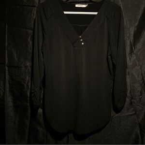 Ricki's Elegant Black V-Neck Blouse with Button Detail